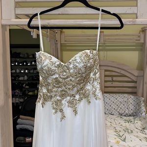 White and gold long ball gown